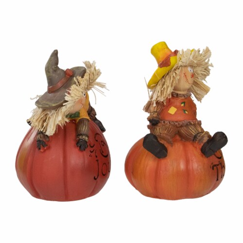 Northlight Set of 2 Scarecrow on a Pumpkin Thanksgiving Table Figures Perspective: bottom