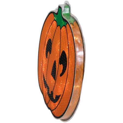 Northlight 13.5 Lighted Orange Jack O' Lantern Halloween Window Silhouette Perspective: bottom