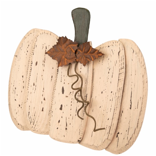 Northlight 15  Small White Wooden Fall Harvest Pumpkin with Leaves and Stem Perspective: bottom
