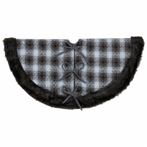 Northlight 48  Brown and White Plaid Christmas Tree Skirt with Faux Fur Perspective: bottom
