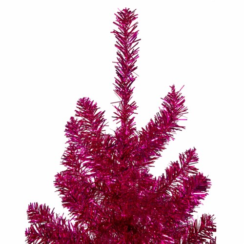 Northlight 7' Metallic Pink Tinsel Artificial Christmas Tree - Unlit Perspective: bottom