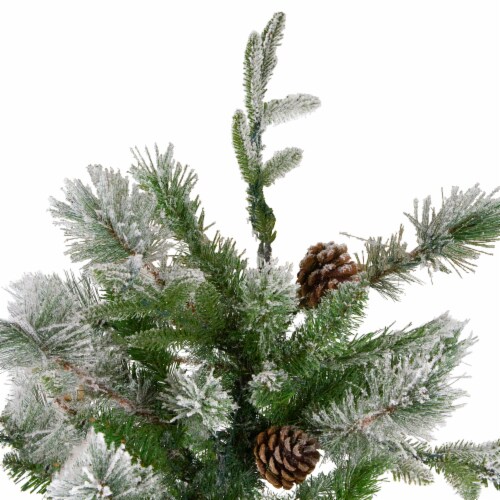 Northlight Real Touch™️ Medium Flocked Rosemary Emerald Angel Pine Artificial Christmas Tree Perspective: bottom