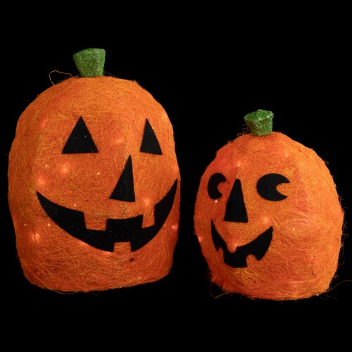 Northlight Set of 2 Spooky Town Lighted Sisal Jack O' Lanterns Outdoor Halloween Decorations Perspective: bottom