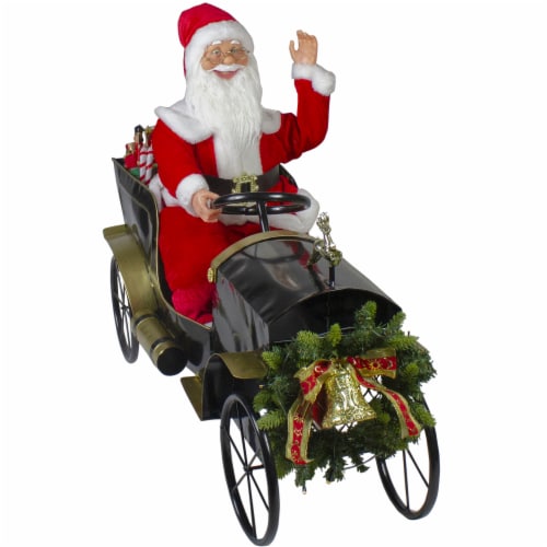 Northlight 33 Santa Delivering Presents in a Black and Gold Vintage Car Christmas Decoration Perspective: bottom