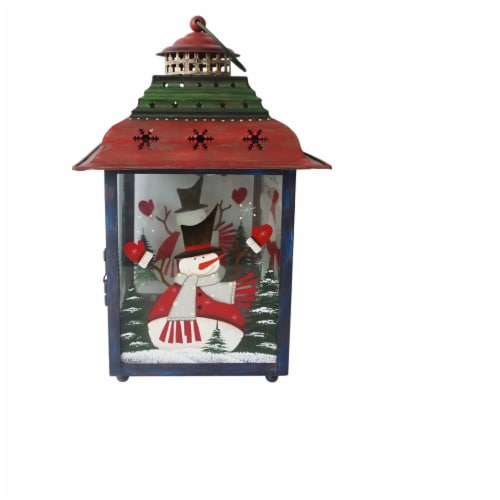 Northlight 33912034 11 in. Snowman Christmas Candle Lantern - Green, Red & Blue Perspective: bottom