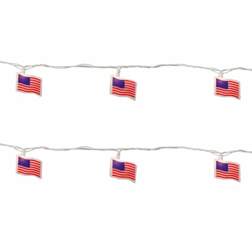 Northlight 10-Count Patriotic American Flag 4th of July Lights, 7.5ft White Wire Perspective: bottom
