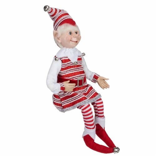 Select Artificials 20 Red and White Peppermint Striped Elf with Jingle Bells Perspective: bottom