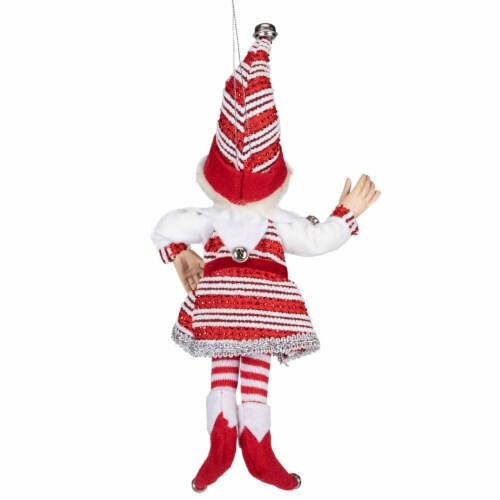 Select Artificials 13  Red and White Peppermint Striped Elf with Jingle Bells Perspective: bottom