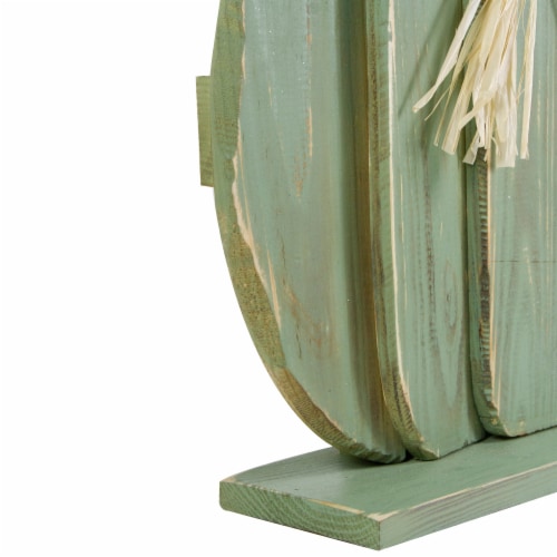 Northlight 14.75 Sage Green Fall Harvest Wooden Pumpkin with Bow Table Top Decoration Perspective: bottom