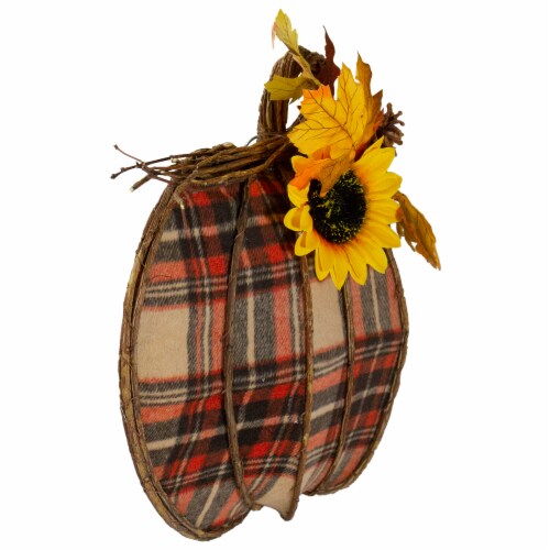 NorthLight 34315248 16 in. Plaid Fall Harvest Pumpkin Wall Decor, Red & Black Perspective: bottom