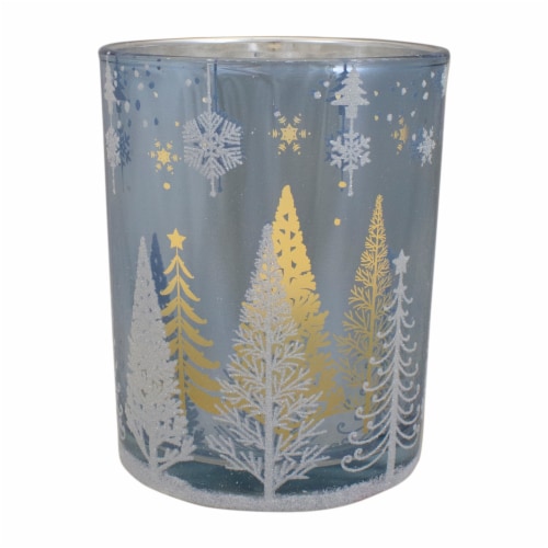 Northlight 5 Shiny Blue and Silver Winter Forest and Snowflake Flameless Candle Holder Perspective: bottom