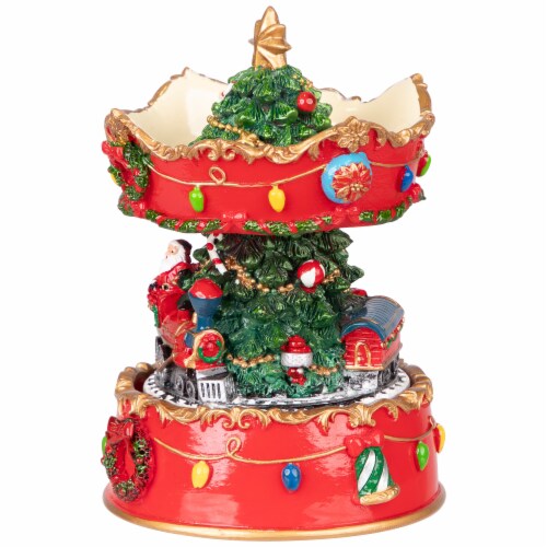 Northlight 6 Red and Gold Musical Santa on Train Christmas Carousel Music Box Perspective: bottom