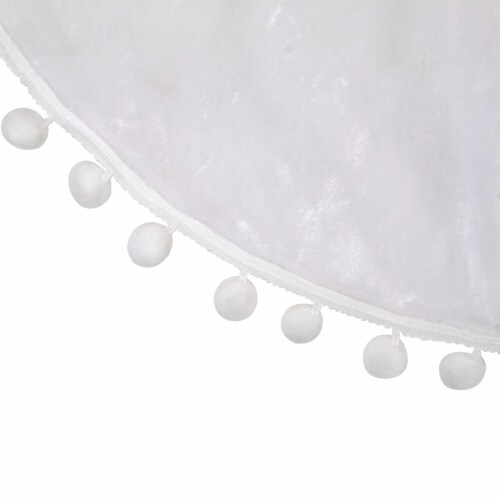 Northlight 36 White Christmas Tree Skirt With a Pom Pom Border and Tie Backs Perspective: bottom