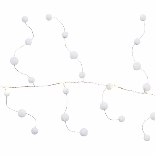 Northlight LED Lighted B/O Pom Pom Garland Christmas Lights - Warm White - 4.25' Clear Wire - Perspective: bottom