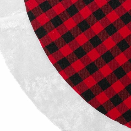 Northlight 48 Red and Black Buffalo Plaid Christmas Tree Skirt with Faux Fur Trim Perspective: bottom