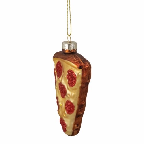Northlight 4 Pepperoni Pizza Slice Glass Christmas Ornament Perspective: bottom
