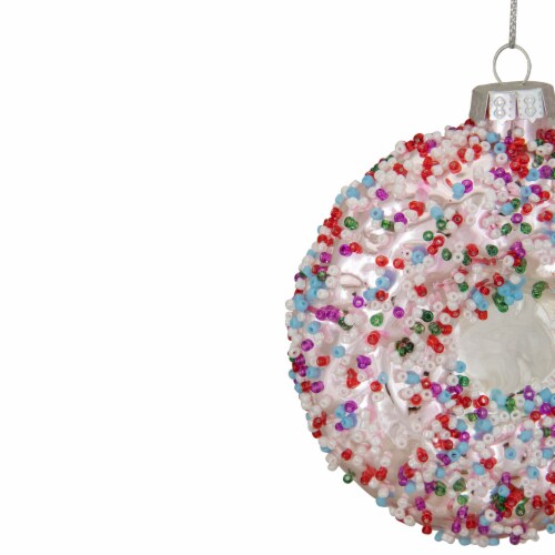 Northlight 3.75  Pink Doughnut with Sprinkles Glass Christmas Ornament Perspective: bottom
