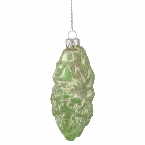 Northlight 3.75 Green Glittered Poinsettia Flower Glass Christmas Ornament Perspective: bottom