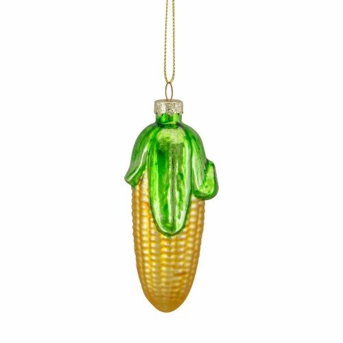 Northlight 4 Yellow and Green Corn on the Cob Glass Christmas Ornament Perspective: bottom