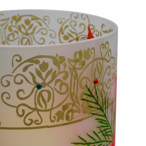 Northlight 10 Hand-Painted Red Poinsettias and Gold Flameless Glass Christmas Candle Holder Perspective: bottom