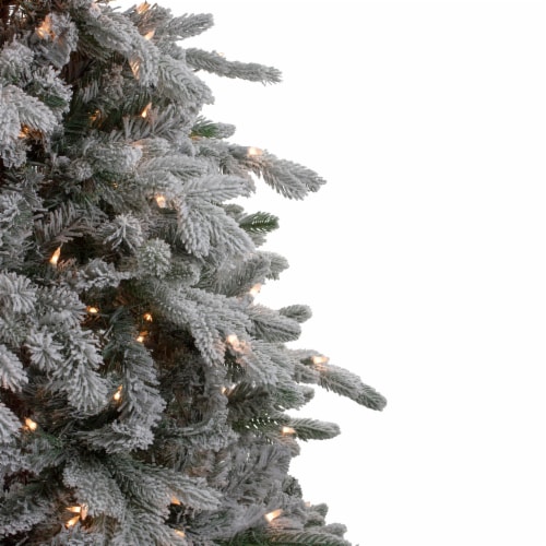Northlight 6.5' Pre-Lit Flocked Saratoga Spruce Artificial Christmas Tree - Clear Lights Perspective: bottom