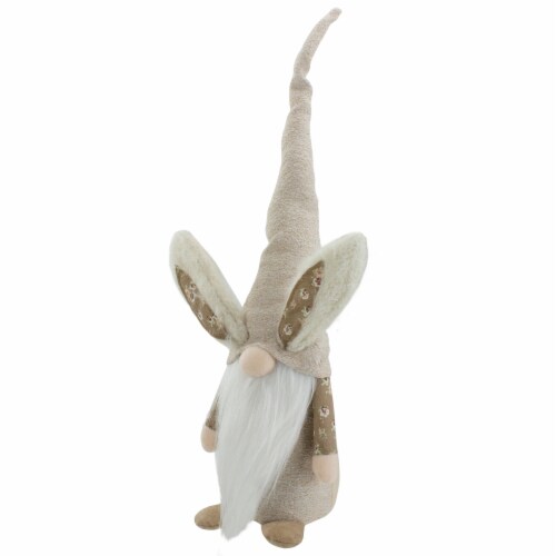 Northlight 20 Beige Floral Standing Easter and Spring Gnome Figure with Bunny Ears Perspective: bottom