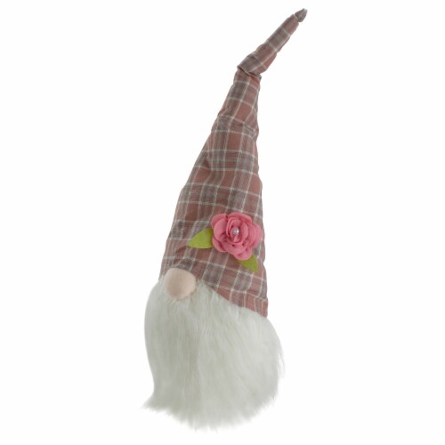 Northlight 20 Pink and White Plaid Spring Gnome Head Table Top Decor Perspective: bottom