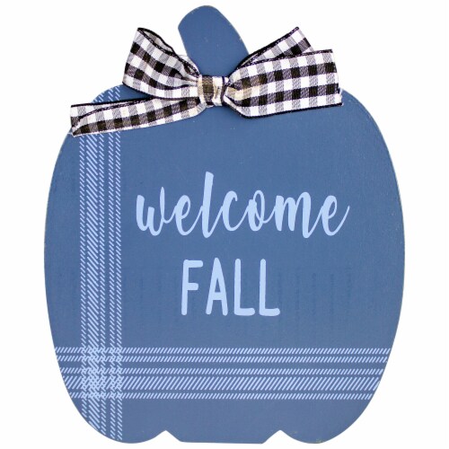 Northlight Set of 2 Blue and Beige Fall Harvest Wooden Pumpkin Welcome Plaques 8 Perspective: bottom