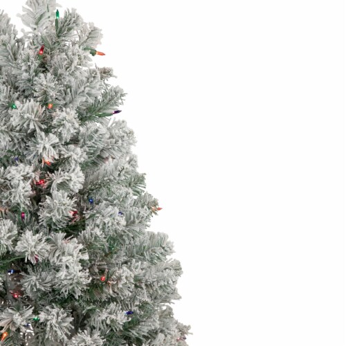 Northlight 4.5' Pre-Lit Flocked Madison Pine Artificial Christmas Tree, Multi Lights Perspective: bottom