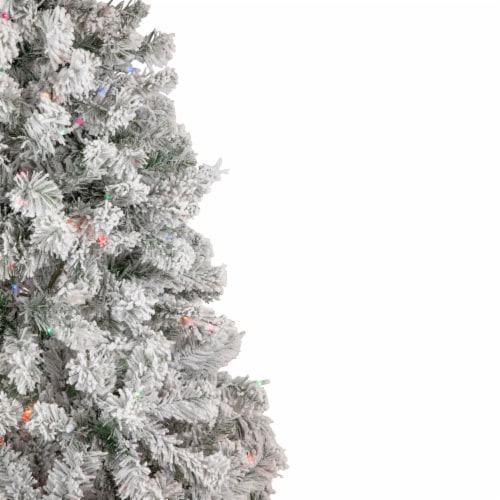 Northlight 6.5' Pre-Lit Flocked Madison Pine Artificial Christmas Tree, Multi Lights Perspective: bottom