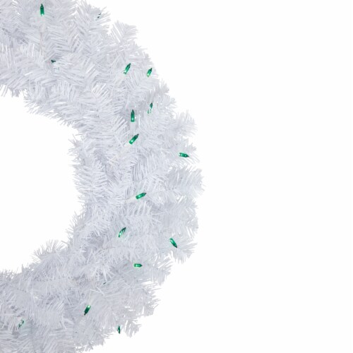 Northlight Pre-Lit Woodbury White Pine Artificial Christmas Wreath, 24-Inch, Green Lights Perspective: bottom