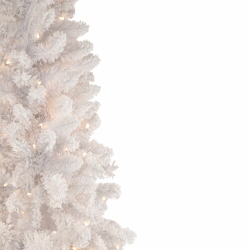 Northlight 6.5' Pre-Lit Medium Flocked Norway Pine Artificial Christmas Tree, Warm White LED Perspective: bottom