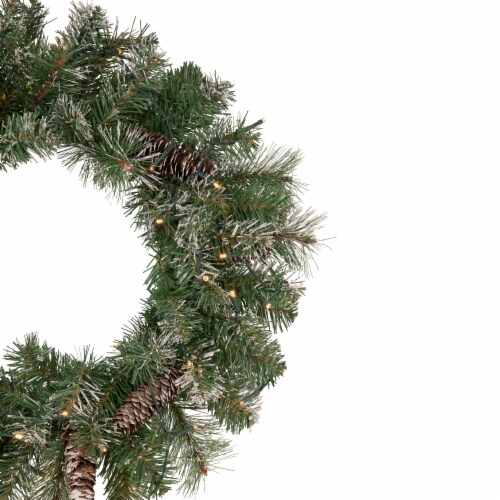 Northlight 24 Pre-Lit Artificial Frosted Pine and Pine Cone Christmas Wreath Perspective: bottom