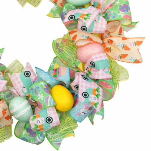 Northlight Pastel Easter Egg and Ribbons Wreath, 22-Inch, Unlit Perspective: bottom