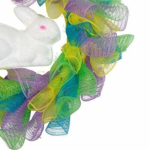 Northlight Colorful Deco Mesh Ribbon Easter Bunny Wreath, 24-Inch, unlit Perspective: bottom