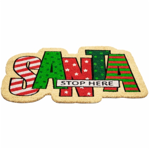 Northlight Red and Green Santa Stop Here Outdoor Christmas Doormat 18 x 30 Perspective: bottom