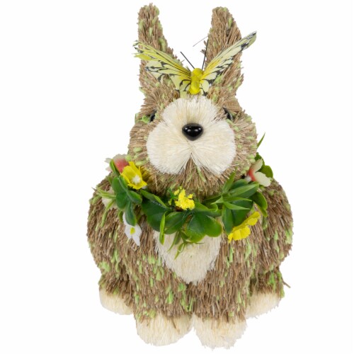 Northlight Easter Bunny with Butterfly Straw Figurine - 8 Perspective: bottom