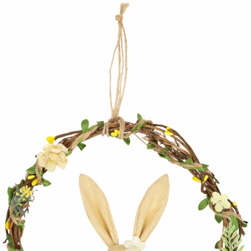 Northlight Bunny with Flowers Artificial Easter Twig Wreath - 10 Perspective: bottom