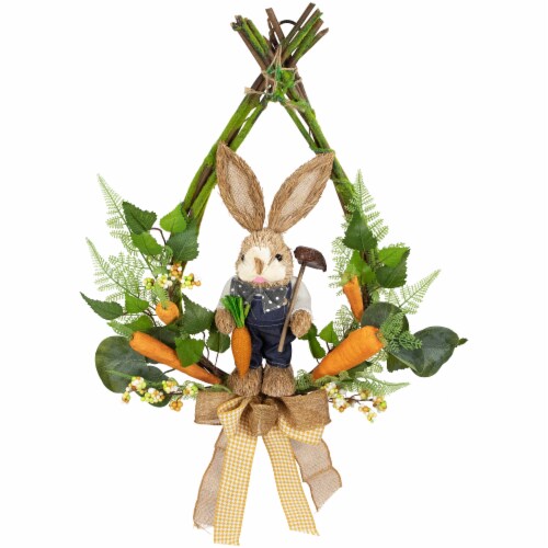 Northlight Farmer Bunny Moss Vines Teardrop Easter Wreath - 22 - Green and Orange - Unlit Perspective: bottom
