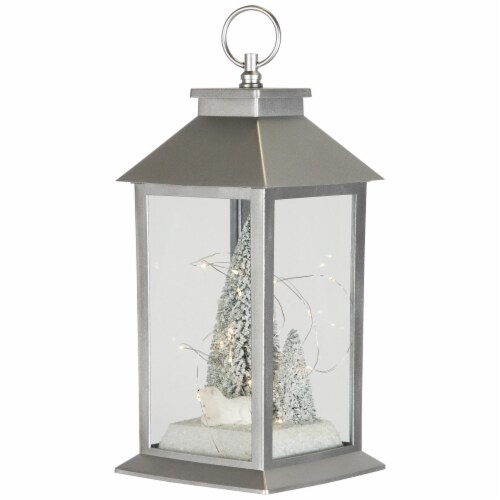 Northlight LED Lighted Polar Bear and Flocked Trees Christmas Lantern - 11 Perspective: bottom