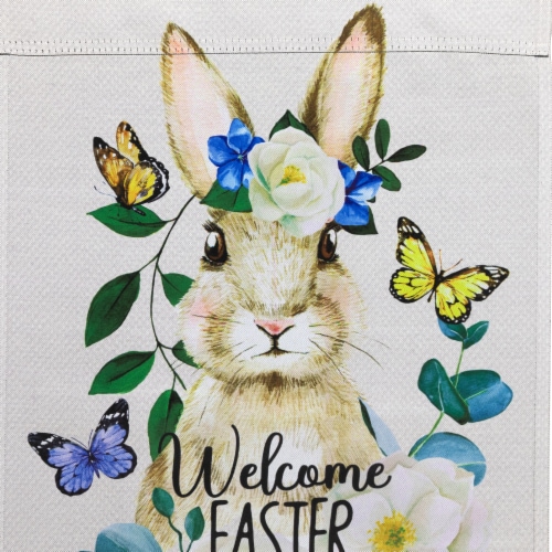 Northlight Bunny and Butterflies Welcome Easter Floral Outdoor Garden Flag 18 x 12.5 Perspective: bottom