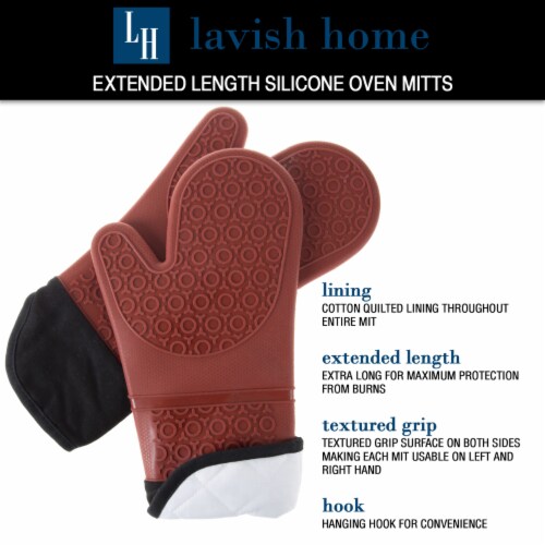 Silicone Oven Mits Extra Long Professional Quality Heat Resistant with Quilted Lining and Perspective: bottom