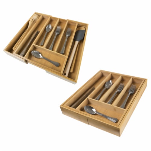 Bamboo Expandable Utensil Drawer Organizer Flatware, Utensil, Cutlery Kitchen Divider Perspective: bottom
