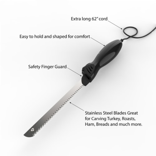 Electric Carving Knife Stainless Steel Blade Ham Turkey Bread Roast Slices Lightweight Perspective: bottom