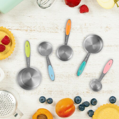 Stainless Steel Measuring Cups Set of 5 on Ring Space Saving Stacks Inside Cups and Metric Perspective: bottom