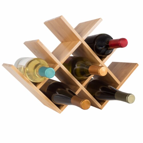 Bamboo 8 Bottle Wine Rack-Space Saving Tabletop Free Standing Wine Bottle Holder for Kitchen Perspective: bottom