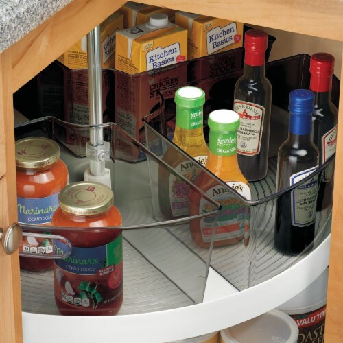 iDesign Plastic Lazy Susan Storage Basket 1/4 Wedge for Cabinet, Clear