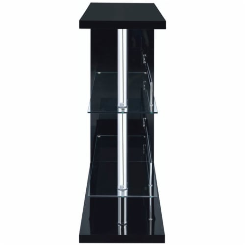Enticing Rectangular Bar Unit With 2 Shelves And Wine Holder, Black Perspective: bottom