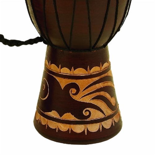 Benzara Small Wood and Leather Drum - Brown/Cream Perspective: bottom