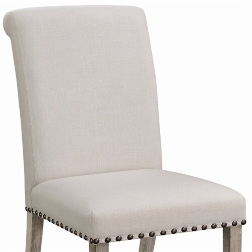 Benjara 19.5  Contemporary Wood Rolled Back Dining Chairs in Beige (Set of 2) Perspective: bottom